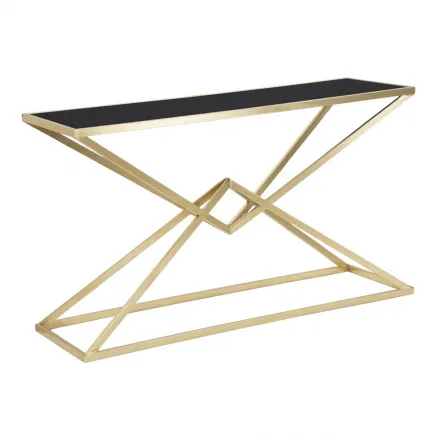 Konsole mit Struktur aus goldenem Metall und Platte aus schwarzem Glas - Eritrea Viadurini