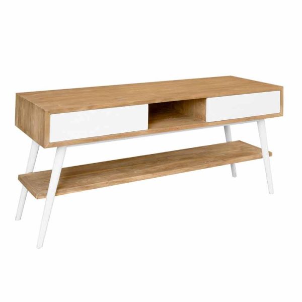 Badezimmer-konsolentisch im modernen design aus natürlichem teak pistoia