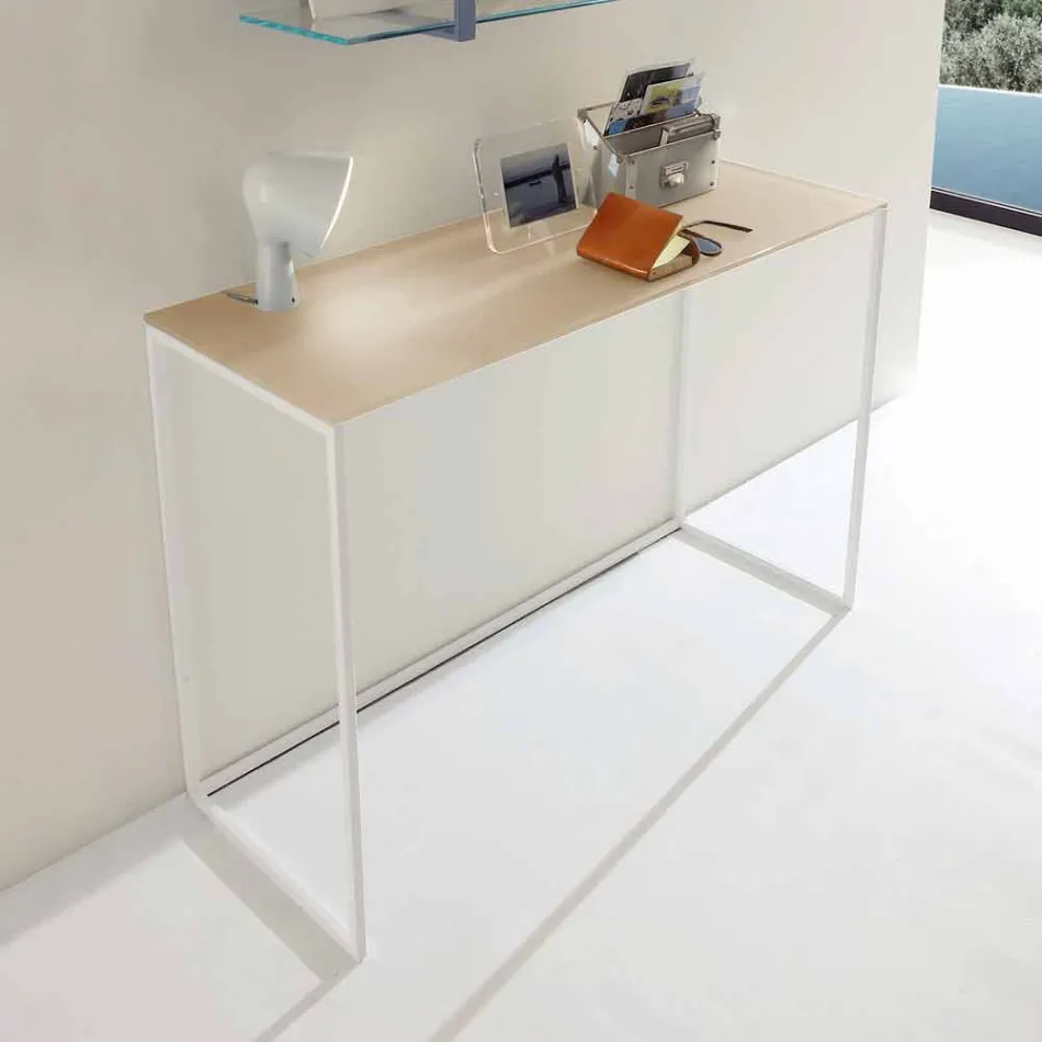 Metall Wohnzimmer Konsole mit Kristallplatte Made in Italy - Iridio Viadurini