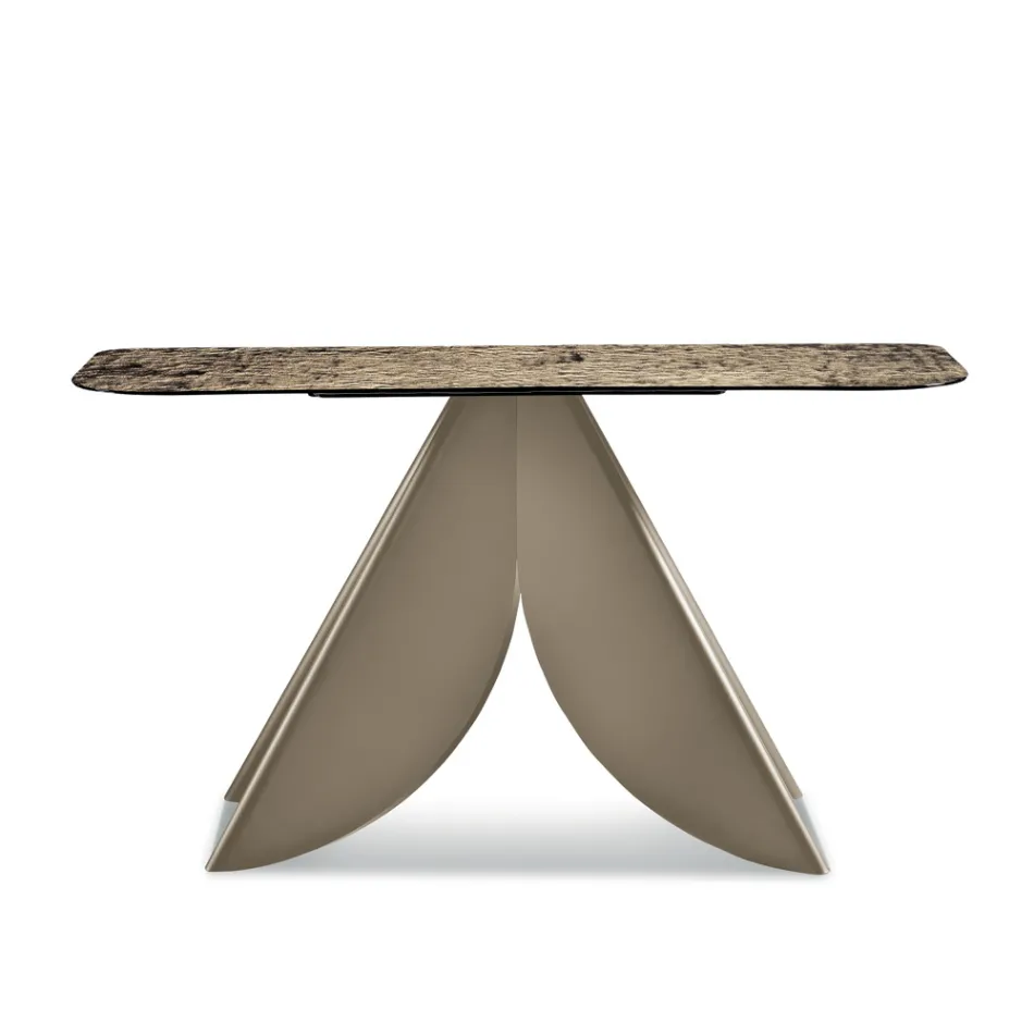 Wohnzimmer-Konsolentisch aus Metall mit rückseitig silberfarbener, gehämmerten Glasplatte - Cristina Viadurini