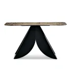 Wohnzimmer-Konsolentisch aus Metall mit rückseitig silberfarbener, gehämmerten Glasplatte - Cristina Viadurini