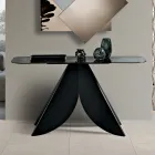 Wohnzimmer-Konsolentisch aus Metall mit rückseitig silberfarbener, gehämmerten Glasplatte - Cristina Viadurini