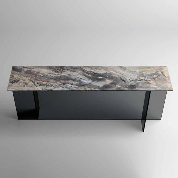 Designkonsole mit marmorplatte und glassockel made in italy - molino