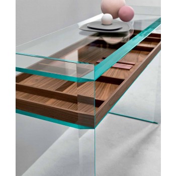 Designkonsole aus extra klarem Glas mit Tablett Made in Italy - Imperativ