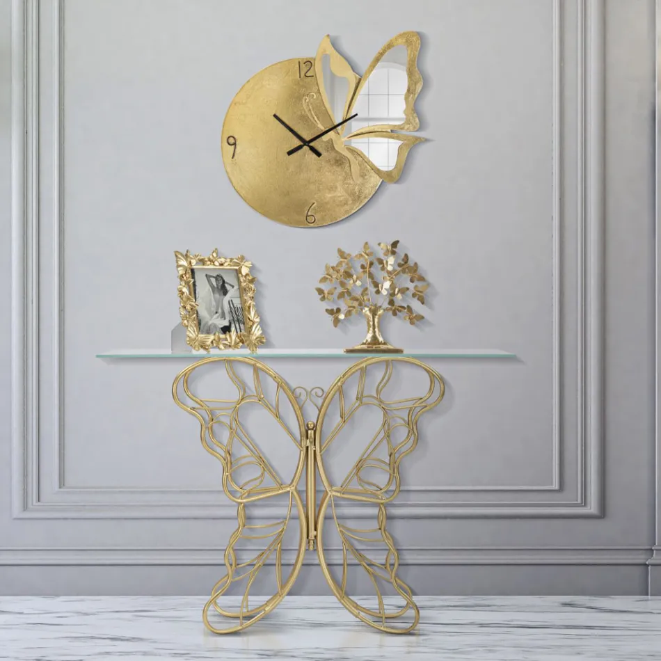 Eisenkonsole in Gold-Finish mit transparenter Glasplatte - Farella Viadurini