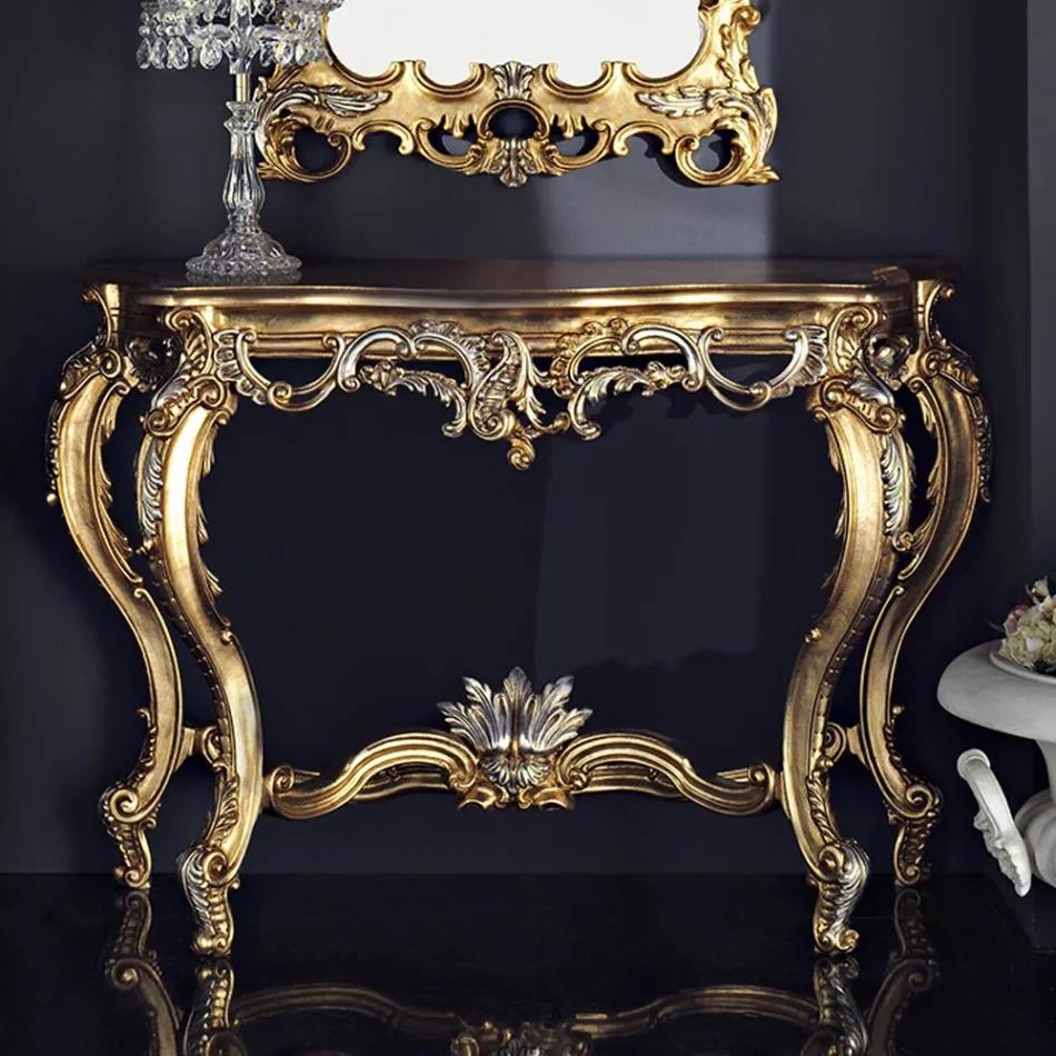 Klassischer Konsolentisch aus Holz mit Blattdetails, hergestellt in Italien. Andrea Viadurini