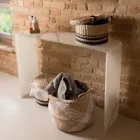 Konsolentisch aus 10 mm starkem, gehärtetem, gebogenem Glas mit Marmoroptik – Agordo Viadurini