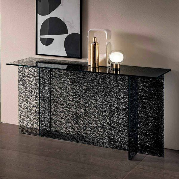 Design entrance consolle aus dekoriertem extraklarem glas made in italy - sestola