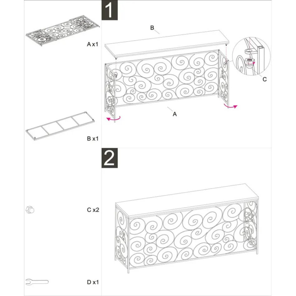 Goldene Eingangskonsole mit Eisenstruktur und Marmorplatte - Carlotta Viadurini