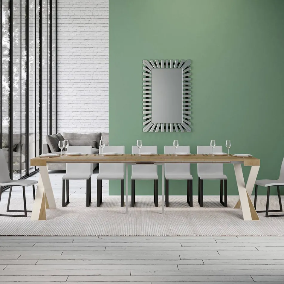 Moderne Konsole, ausziehbar auf 300 cm, mit weißem Rahmen, hergestellt in Italien – Spiegel Viadurini