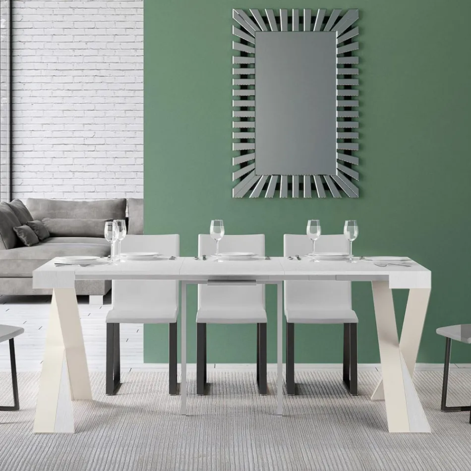 Moderne Konsole, ausziehbar auf 300 cm, mit weißem Rahmen, hergestellt in Italien – Spiegel Viadurini