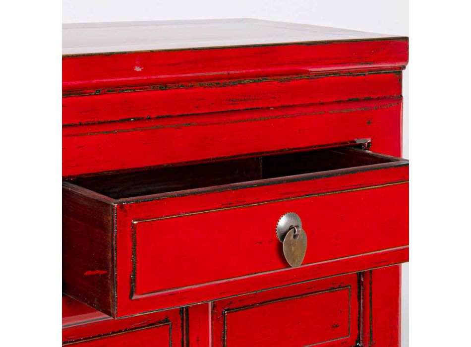 Rote Konsole aus Ulmenholz mit 3 Schubladen Design Homemotion - Sonten Viadurini