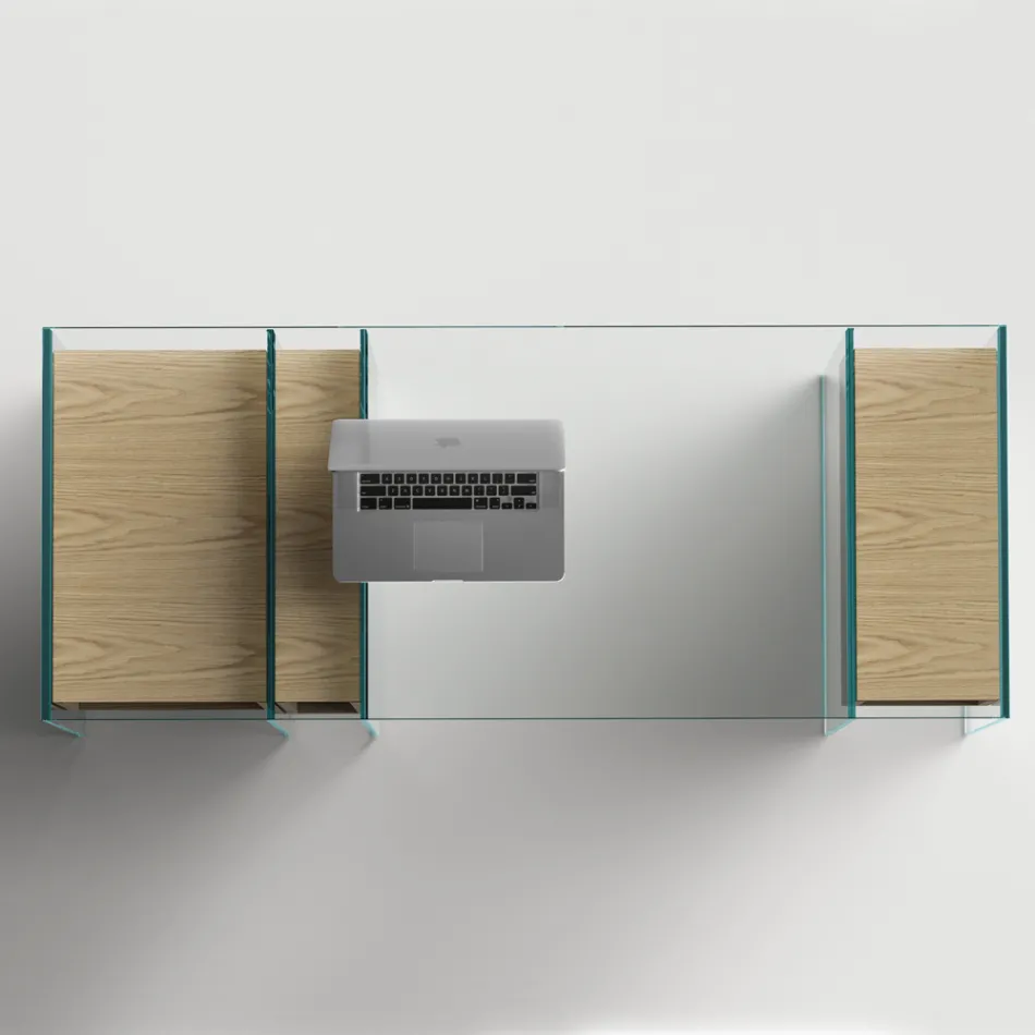 Konsolentisch aus extraklarem Glas und Holz Made in Italy - Damiano Viadurini