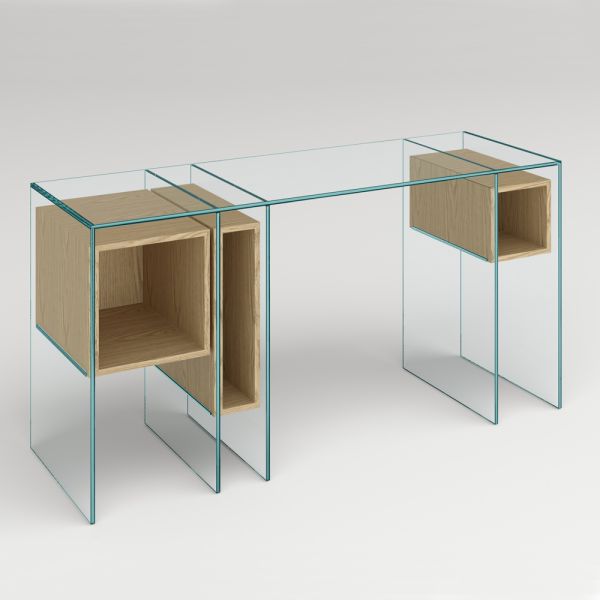 Konsole aus extra klarem glas und hochwertigem holz made in italy - damiano