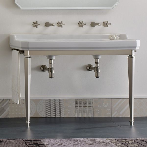 Badezimmerkonsole vintage l 135 cm mit doppelschale aus keramik made in italy - nausica