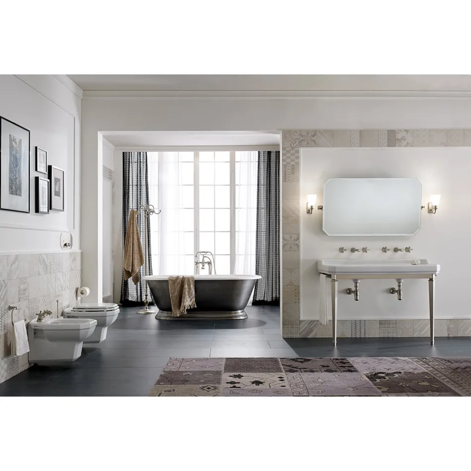 Badezimmerkonsole Vintage L 135 cm mit Doppelschale aus Keramik Made in Italy - Nausica Viadurini