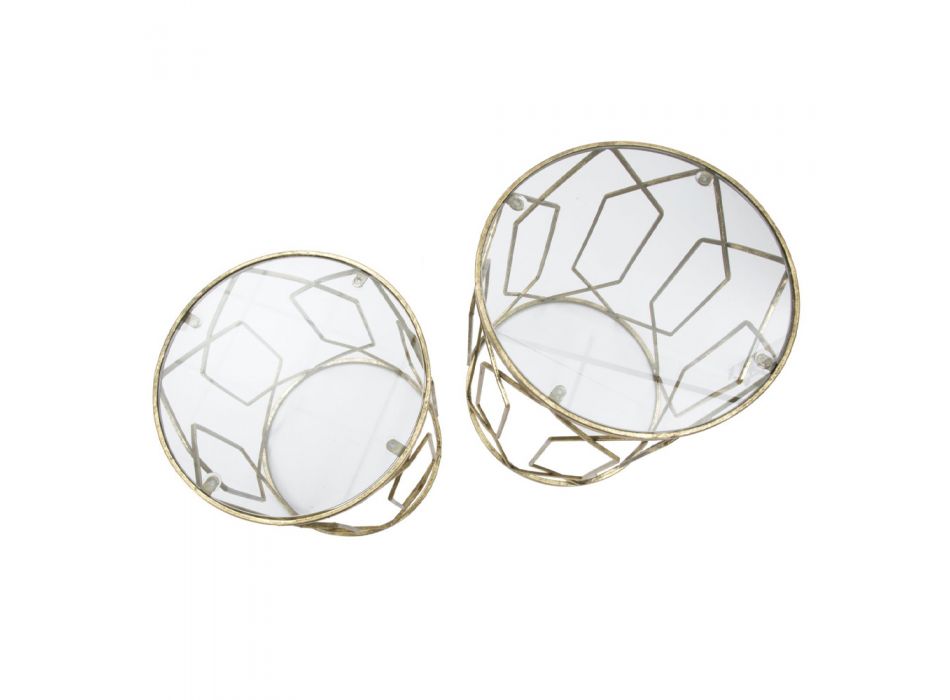 Paar Couchtische aus Eisen mit runder Glasplatte - Etro Viadurini
