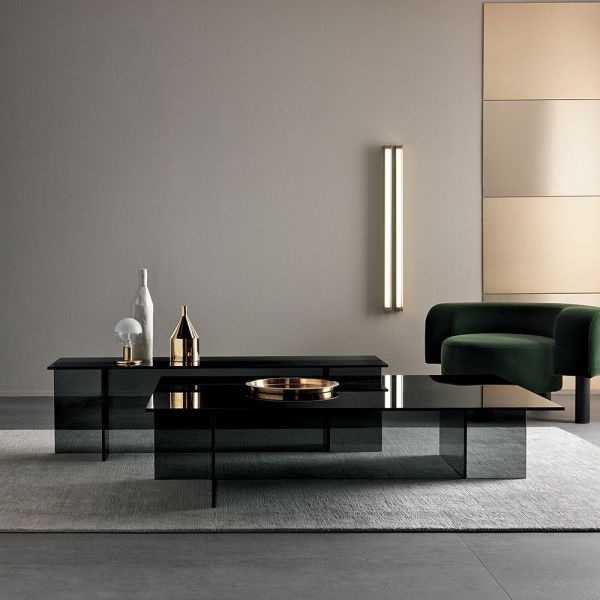 Paar moderne couchtische aus rauchglas made in italy - sestola