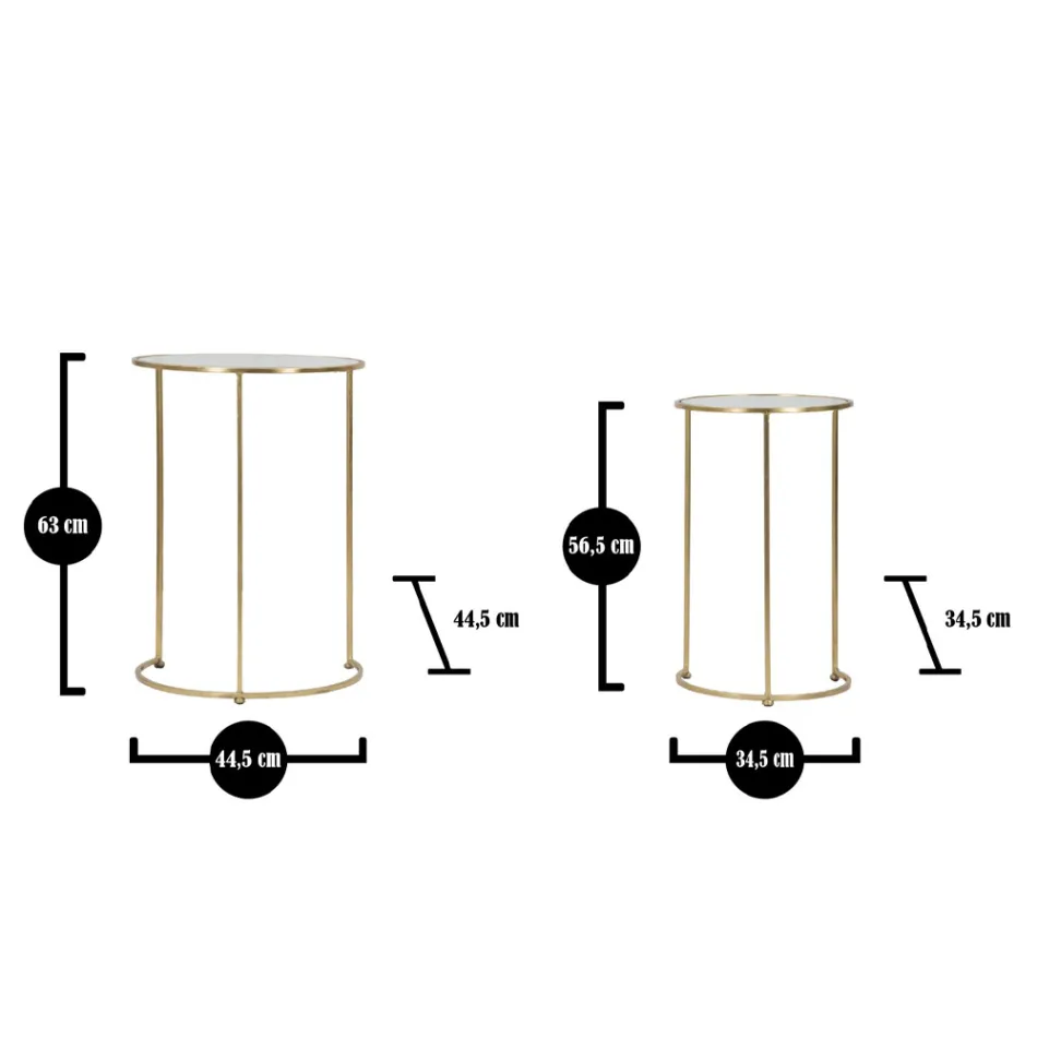 Paar runde Couchtische aus Glas und goldenem Eisen - Avola Viadurini