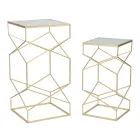 Paar quadratische Telefontische aus goldenem Eisen und Glasplatte - Pope Viadurini