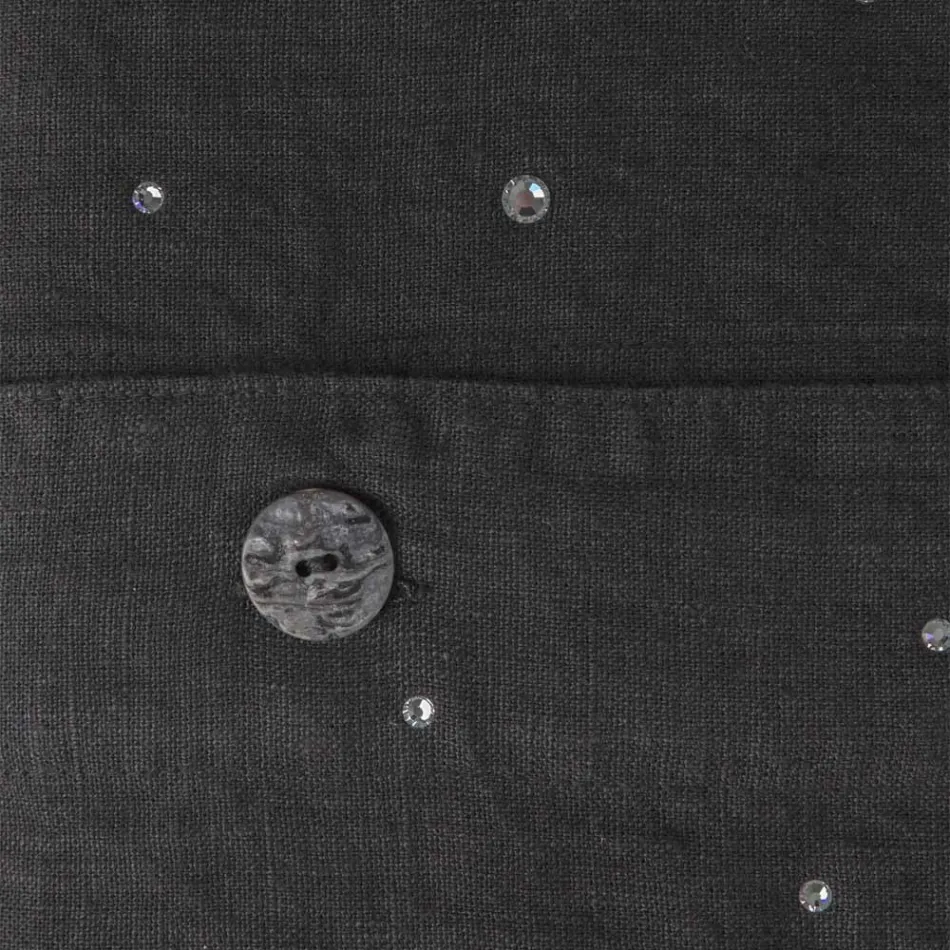 Schwarzer Leinen-Bettbezug mit Kristallen für Luxus-Doppelbett – Damante Viadurini