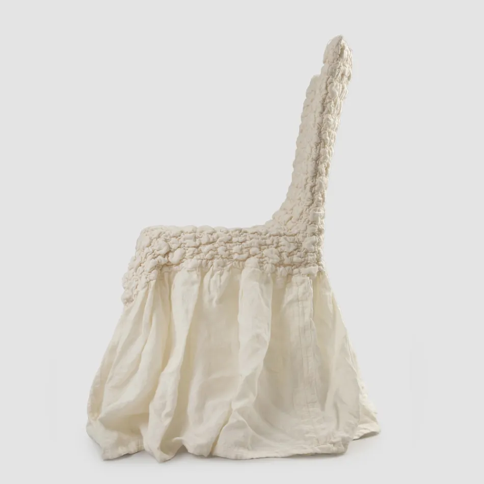 Eleganter Stuhlbezug mit Rückenlehne für Wohnzimmer aus besticktem Leinen – Panteo Viadurini