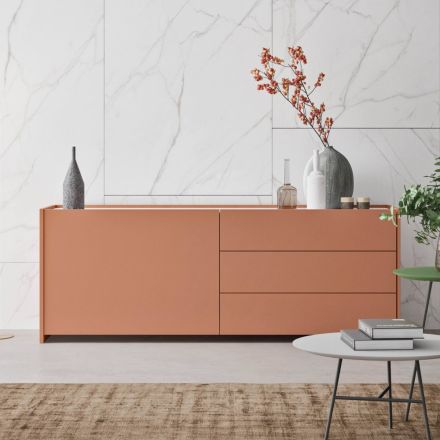 Sideboard 1 Tür und 3 Schubladen aus ökologischem Luxusholz Made in Italy - Lidia Viadurini
