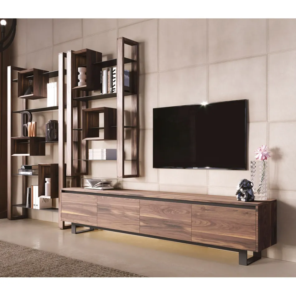 Niedriges Sideboard aus Holz mit Metallgestell Made in Italy - Berta Viadurini