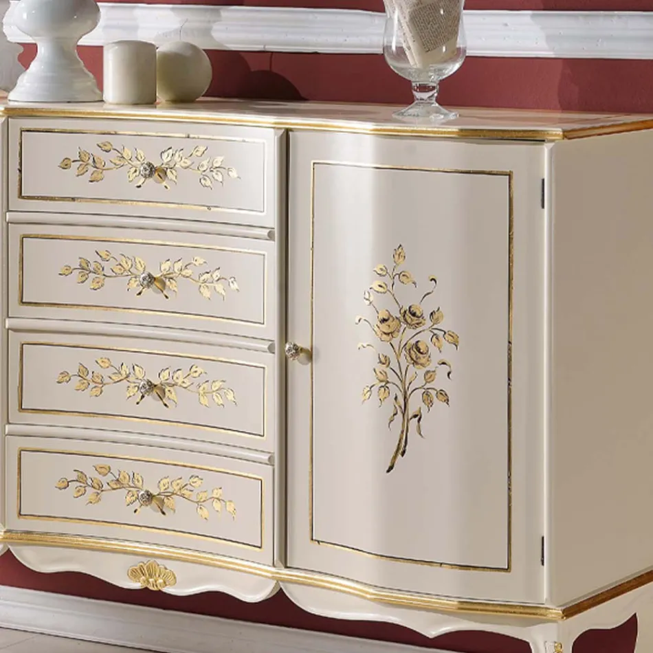 Klassisches Sideboard aus Holz mit 2 Türen und 4 Schubladen Made in Italy - Windsor Viadurini