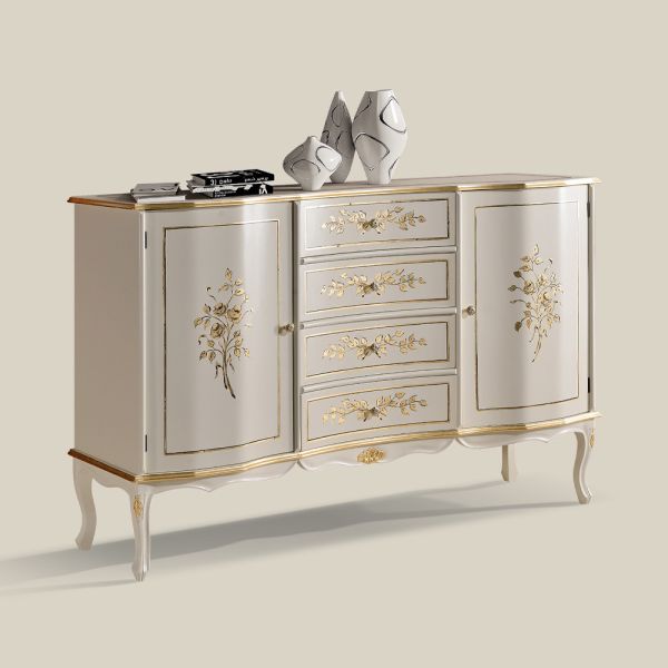 Klassisches sideboard aus holz mit 2 türen und 4 schubladen made in italy - windsor