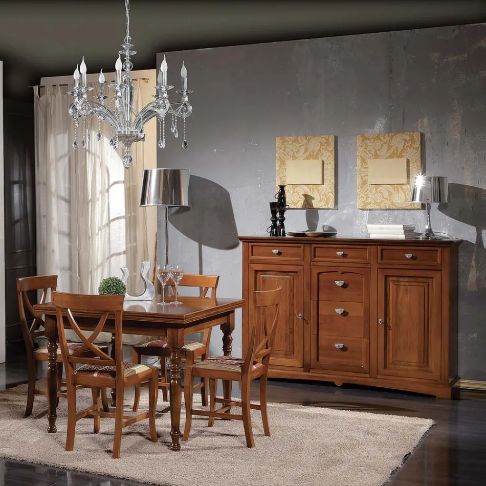 Klassisches Sideboard aus Tanganjikaholz mit 6 Schubladen und 2 Türen, hergestellt in Italien – Bragi Viadurini