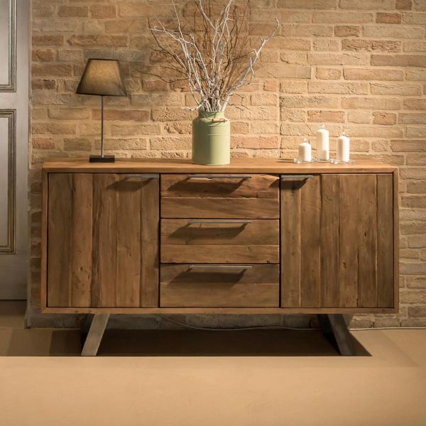 Sideboard mit 2 türen und 3 schubladen aus recyceltem tropenholz - slide