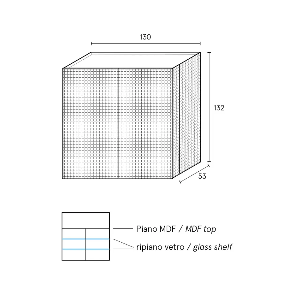 Wohnzimmer-Sideboard mit 2 Türen in Diamant-Optik, hergestellt in Italien - Sagittario Viadurini