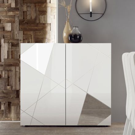 Wohnzimmer-Sideboard mit 2 Türen, Siebdruck und Spiegel, hergestellt in Italien – Effe Viadurini