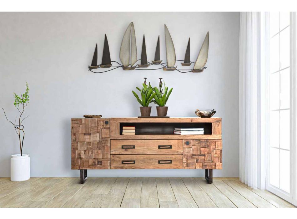 Design-Sideboard aus Akazienholz und Eisen mit 2 Türen und 2 Schubladen - Dalya