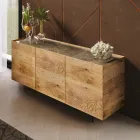 Sideboard aus Holz mit 3 Türen mit Sockel aus gehärtetem Kristall Made in Italy - Soraya Viadurini