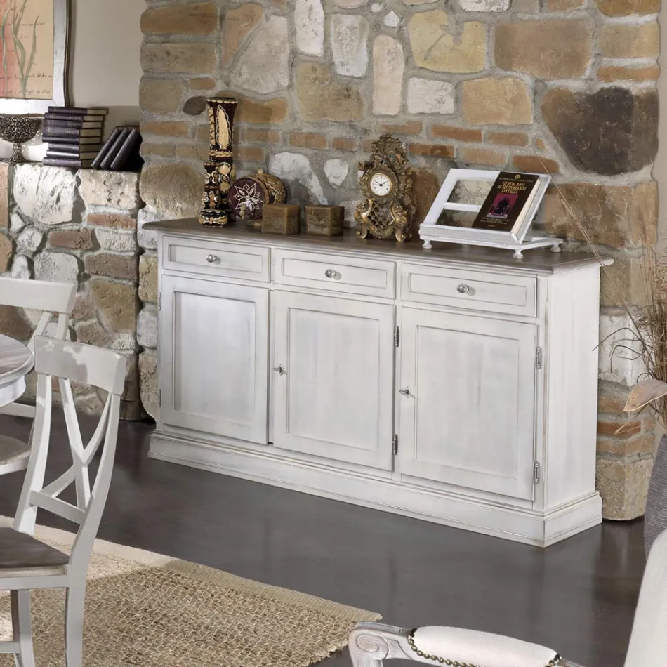 Holz-Sideboard mit 3 Schubladen und 3 Türen, hergestellt in Italien – Uller Viadurini