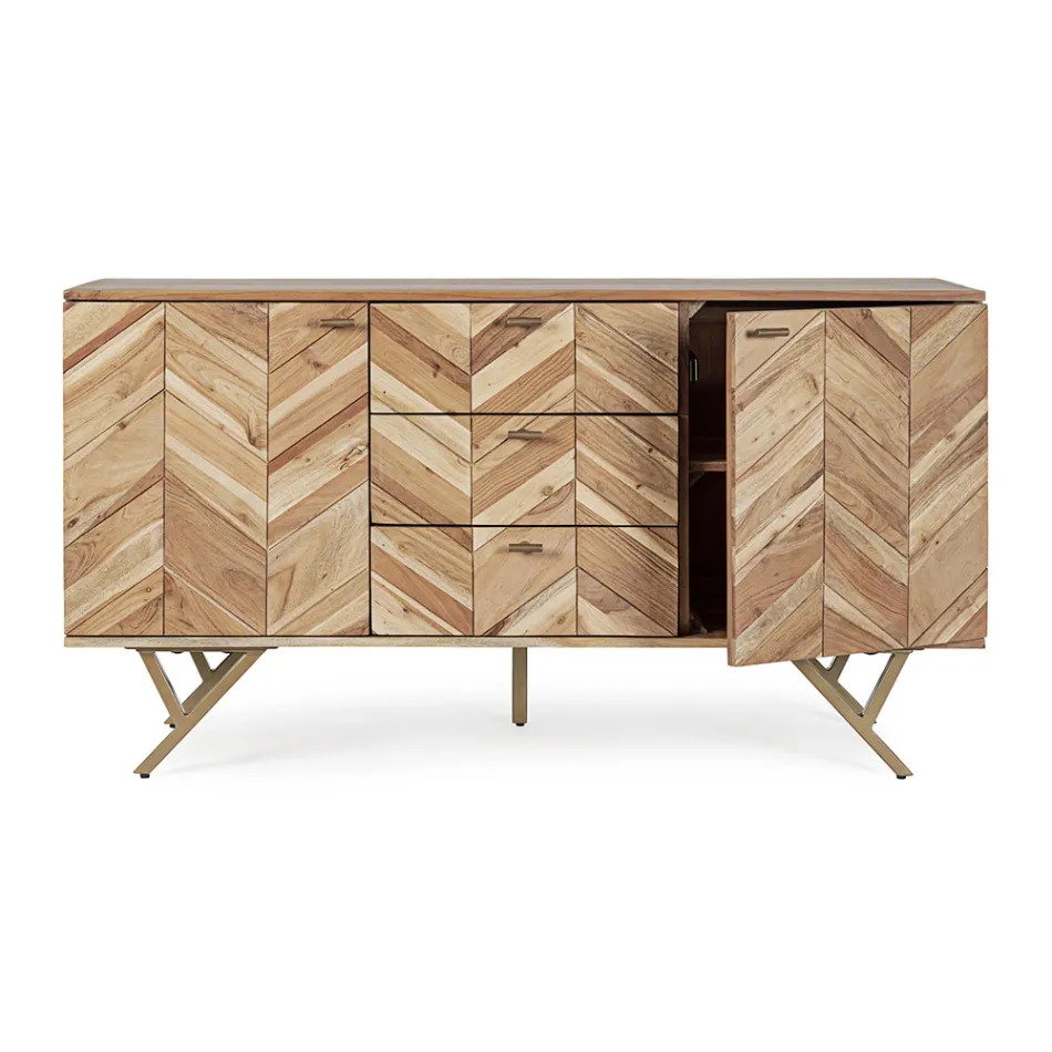 Sideboard aus Akazienholz mit 2 Türen und 3 Schubladen Design Homemotion - Carla Viadurini