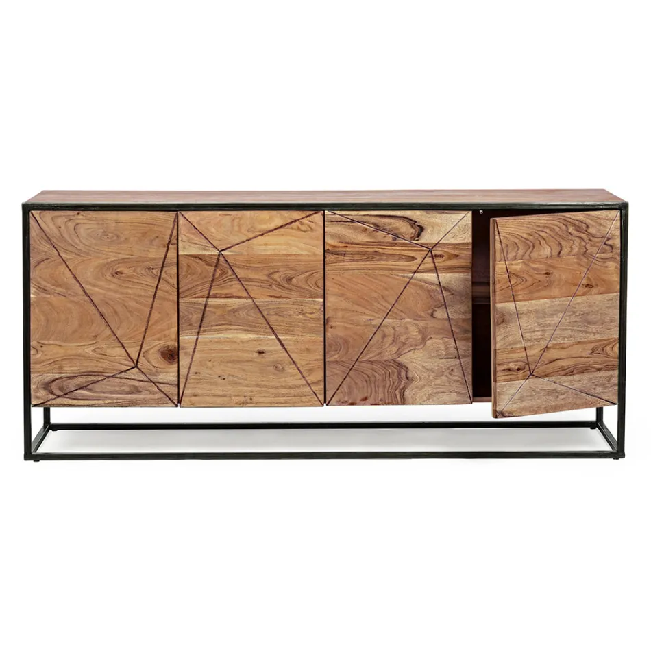 Sideboard aus Akazienholz und Stahl 3 oder 4 Türen Homemotion - Cristoforo Viadurini