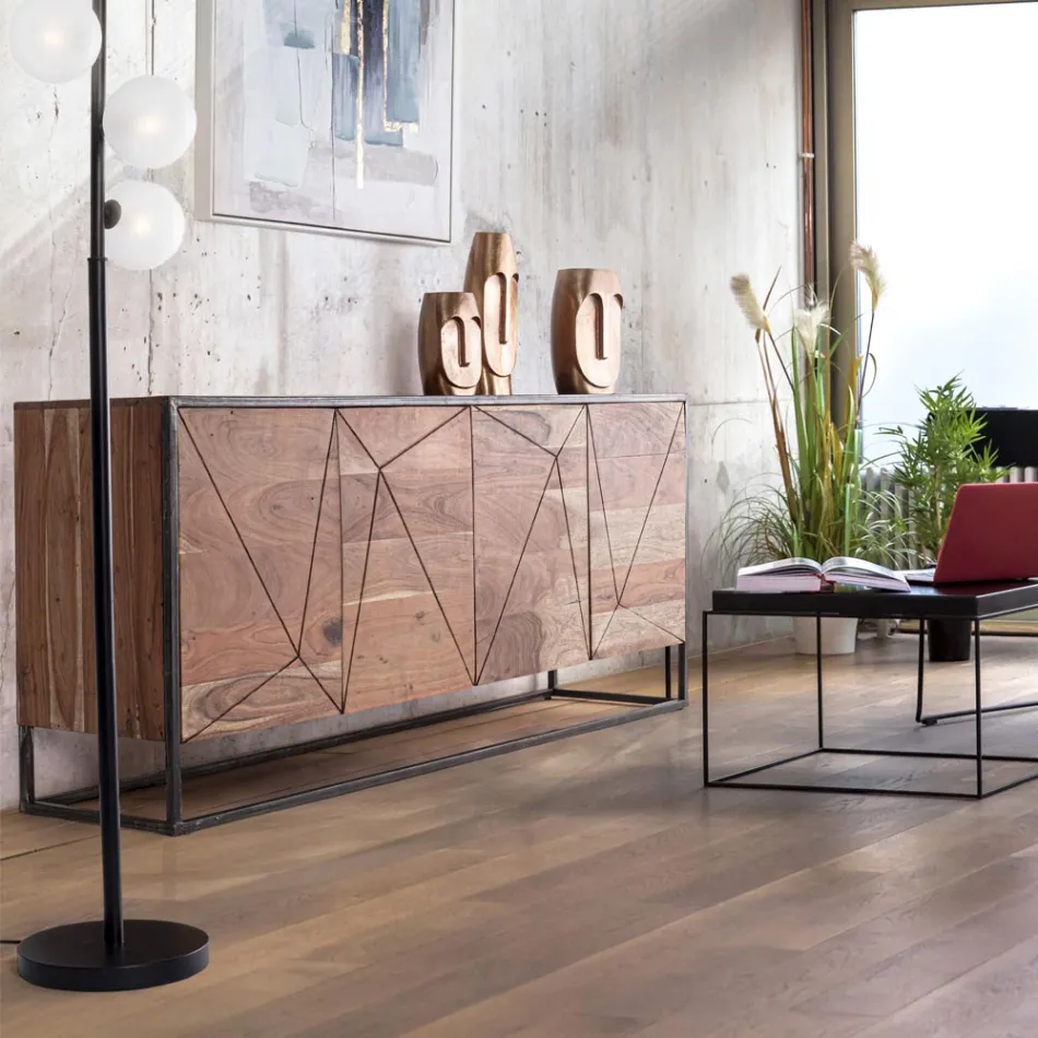 Sideboard aus Akazienholz und Stahl 3 oder 4 Türen Homemotion - Cristoforo Viadurini