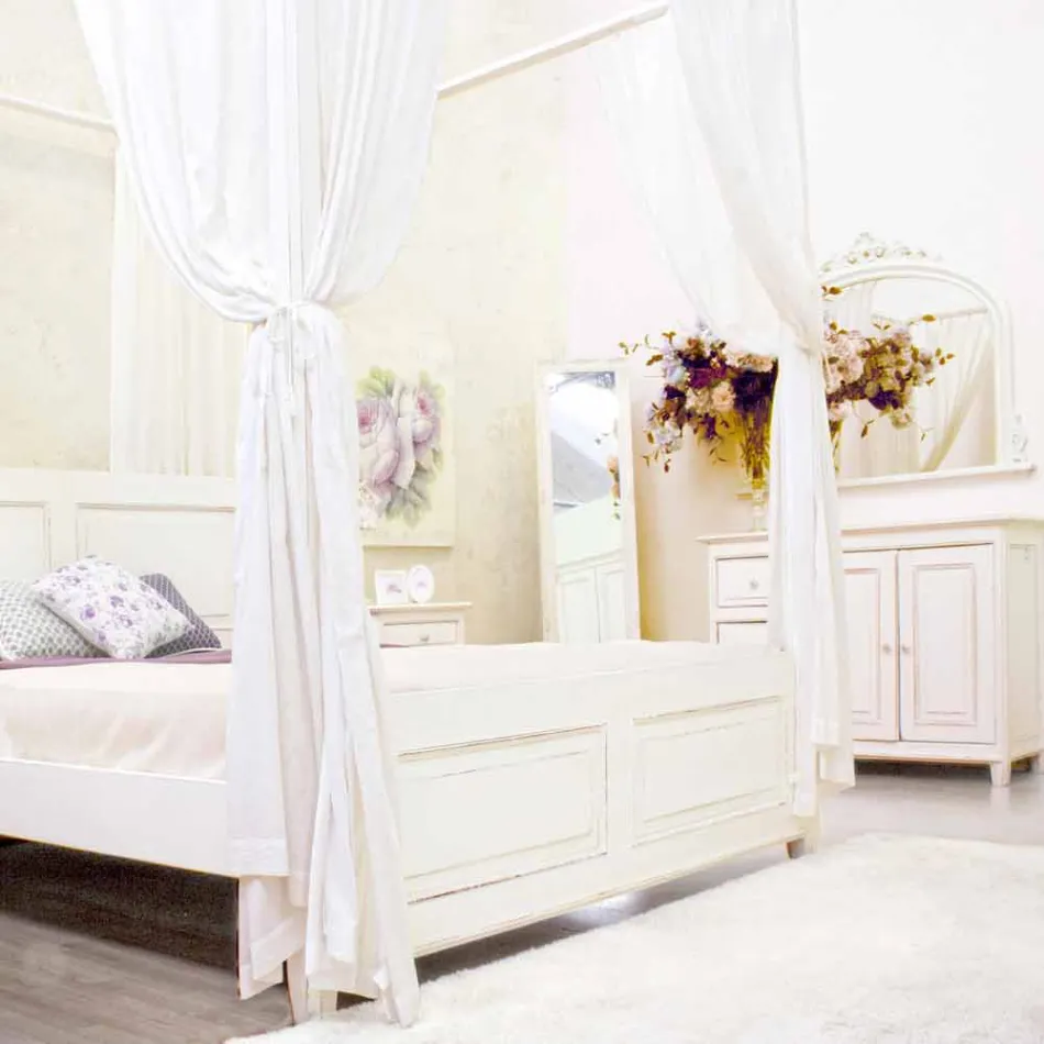 Sideboard im rustikalen Stil Weiß lackiertes massives Mangoholz - Renga Viadurini