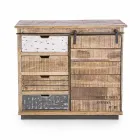 Sideboard aus Holz und Stahl mit Tür und 4 Schubladen im Industriestil - Renza Viadurini