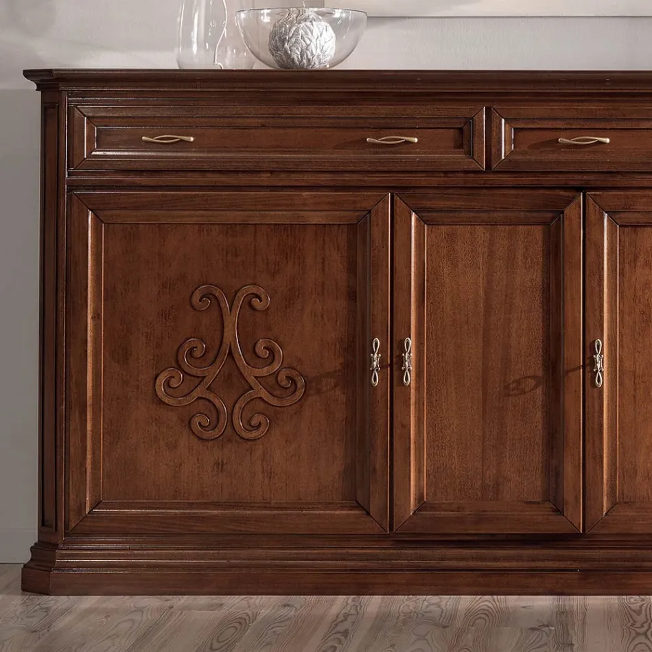 Sideboard aus patiniertem Walnussholz mit Liliendekor, hergestellt in Italien – Kirsche Viadurini