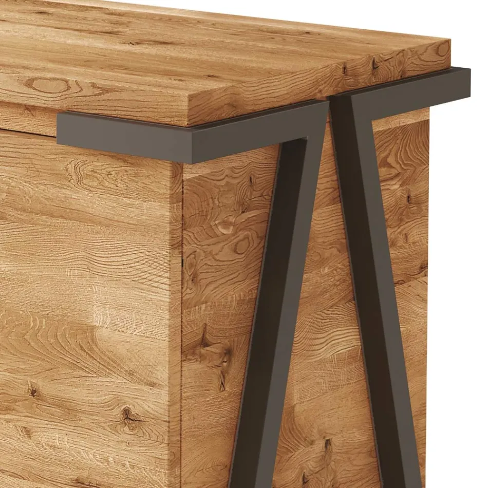 Sideboard aus Eichenholz und Metall mit 2 Türen und offenem Fach Made in Italy - Jennifer Viadurini