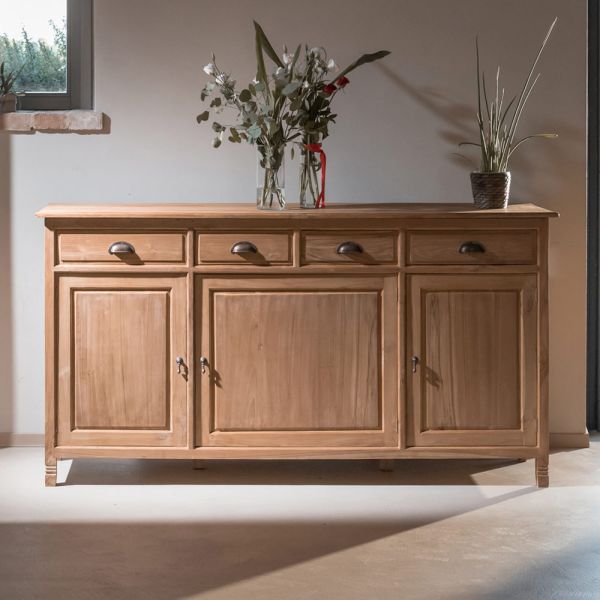Sideboard aus massivem teakholz mit 3 türen und 4 schubladen - judo