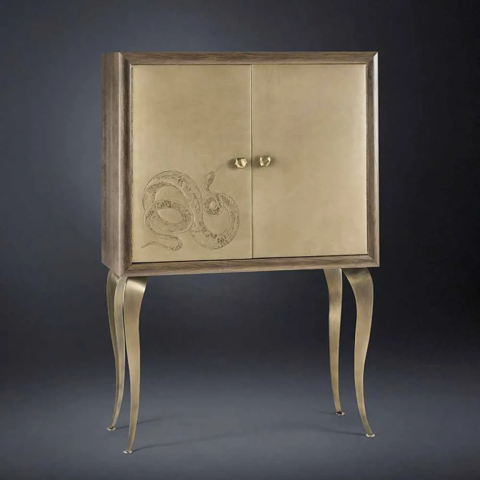 Modernes Sideboard mit 2 Türen aus Massivholz und Joy Anilinleder Viadurini