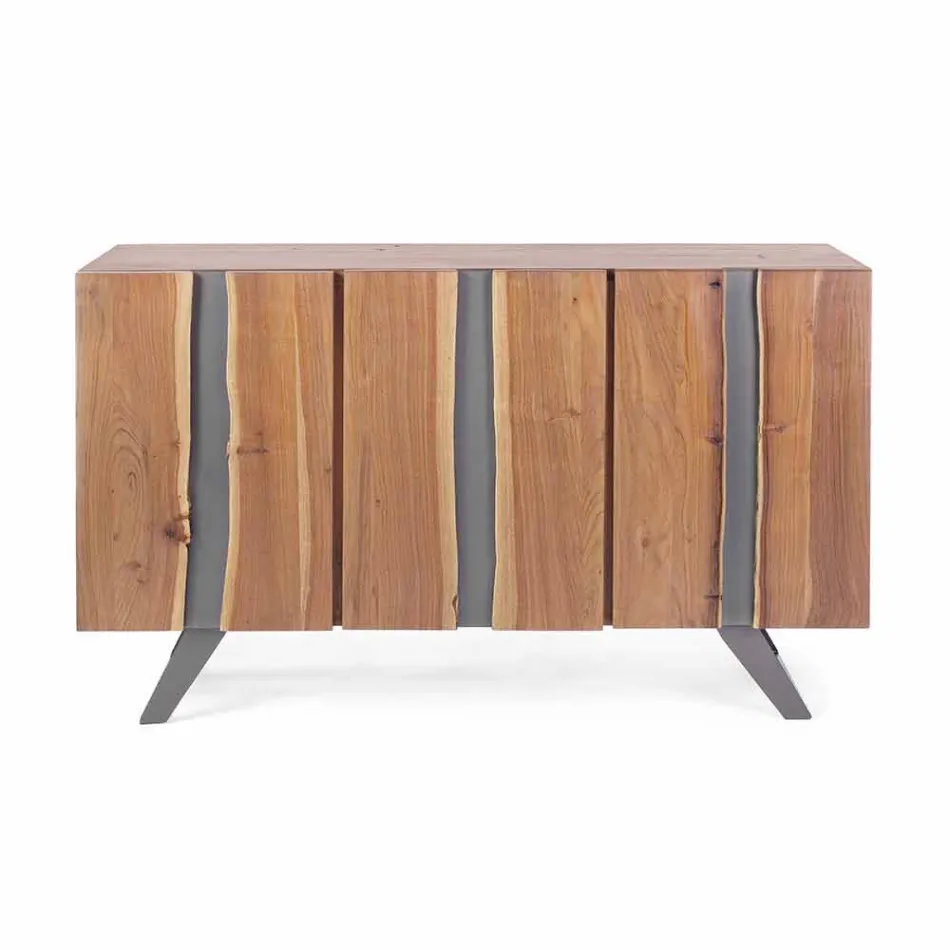 Modernes Sideboard aus Akazienholz mit Metalleinsätzen Homemotion - Sonia Viadurini