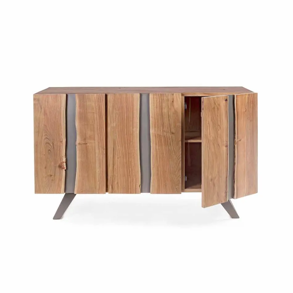 Modernes Sideboard aus Akazienholz mit Metalleinsätzen Homemotion - Sonia Viadurini