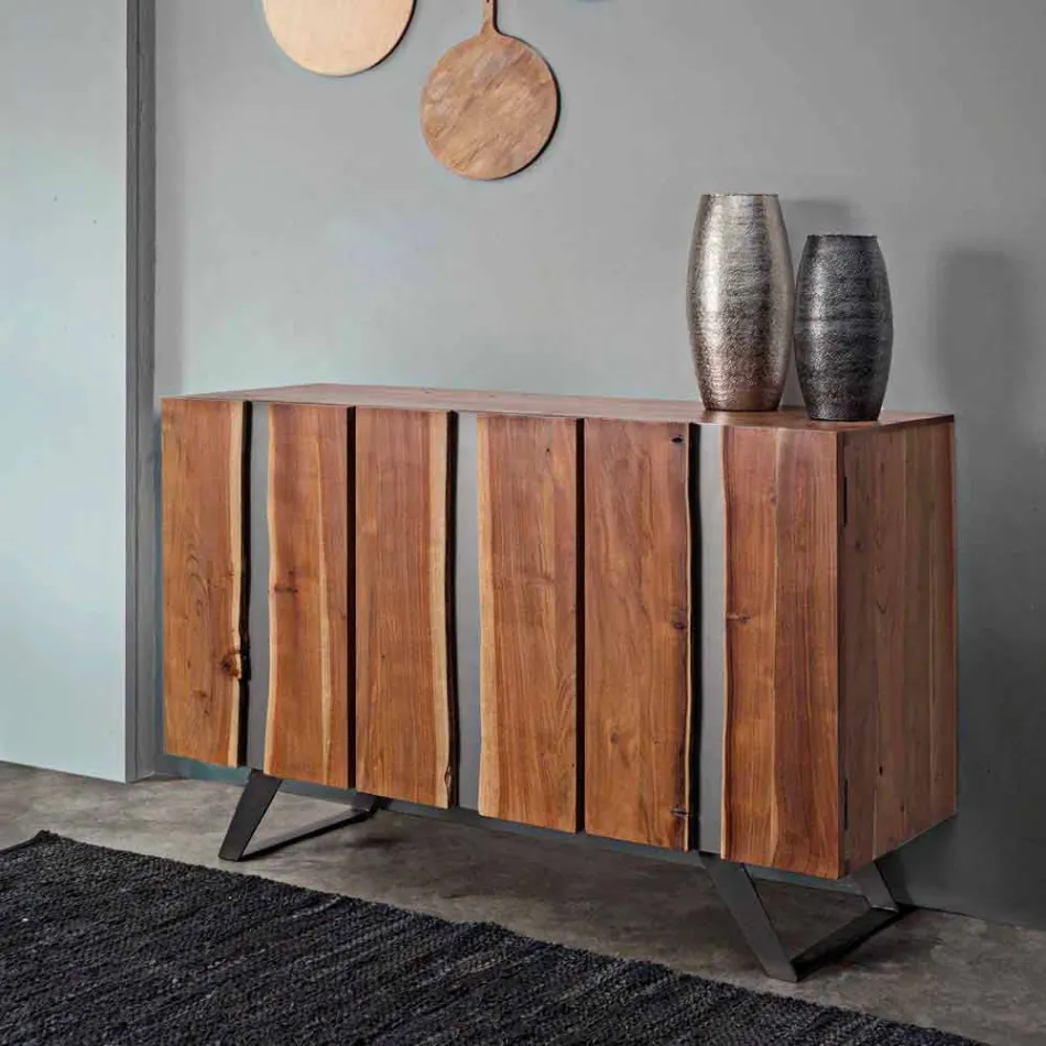 Modernes Sideboard aus Akazienholz mit Metalleinsätzen Homemotion - Sonia Viadurini