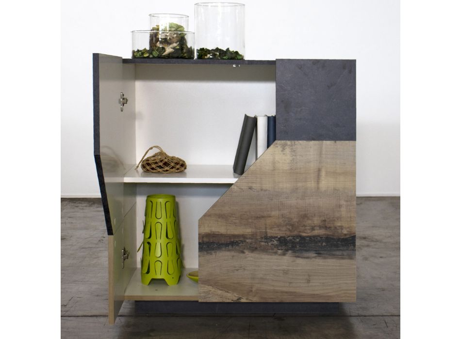 Modernes Sideboard aus Melamin 2 Zimmer mit Regal Made in Italy - Geraldina Viadurini